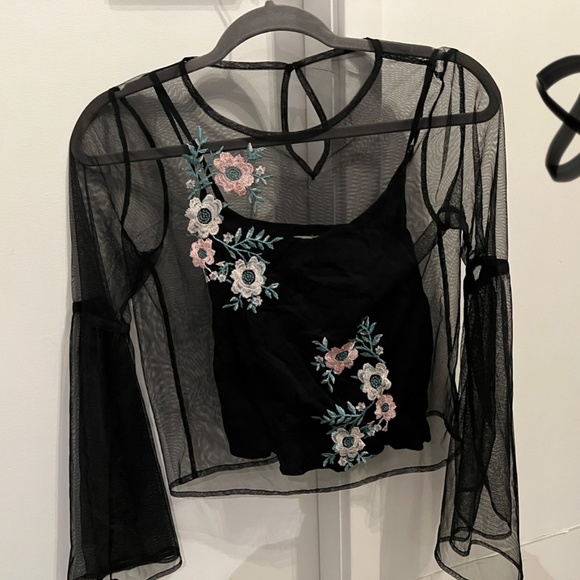 Hollister flower embroidered mesh blouse - Picture 1 of 3